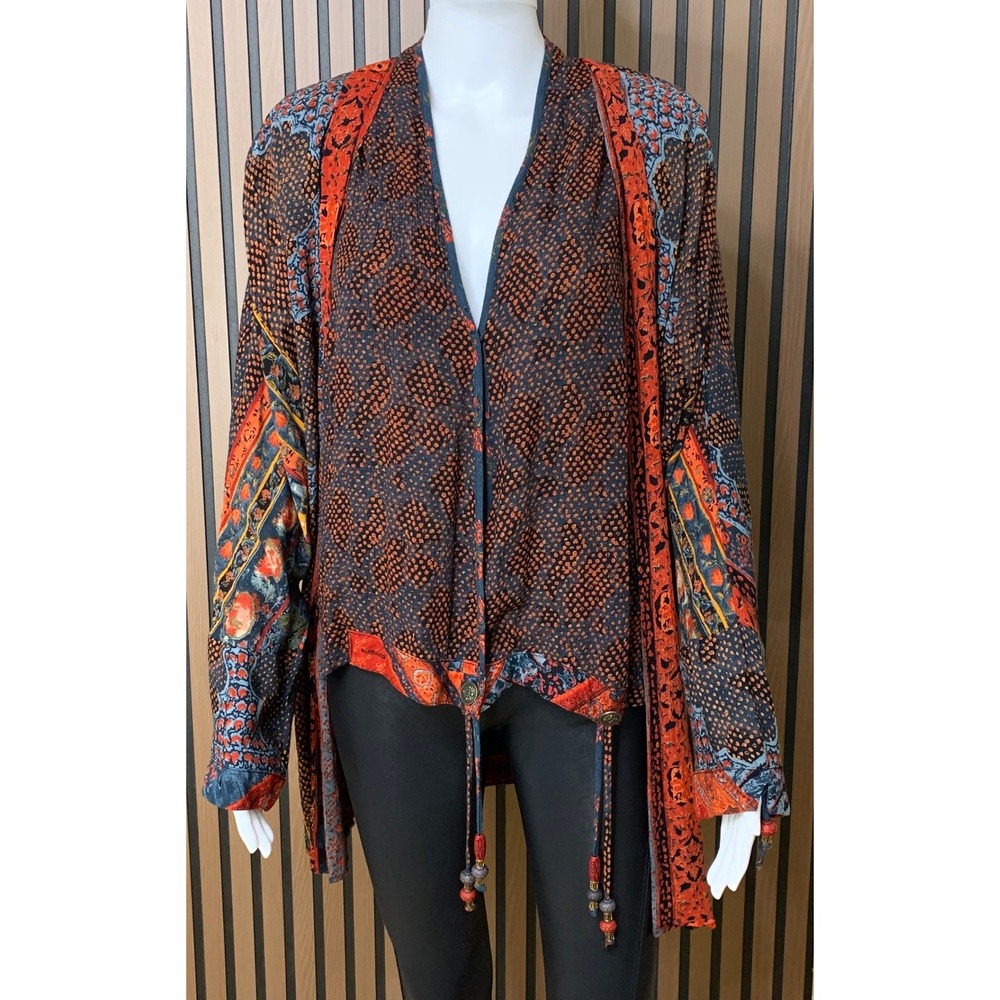 Carole Little Vintage Boho Rayon Open Front Cardigan Jacket Multi Color Size 12